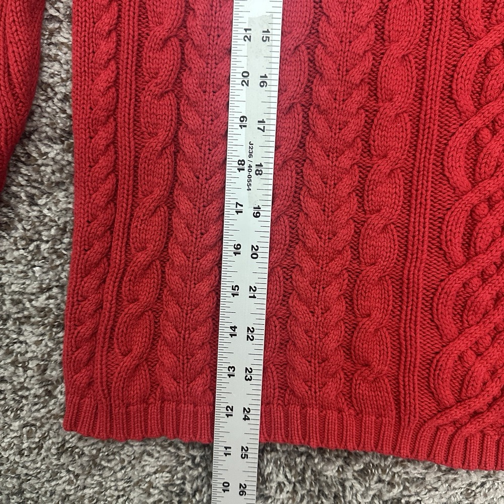 Vintage Womens Cable-Knit Red Sweater 100% Cotton Preppy Sz Large - Picture 7 of 7